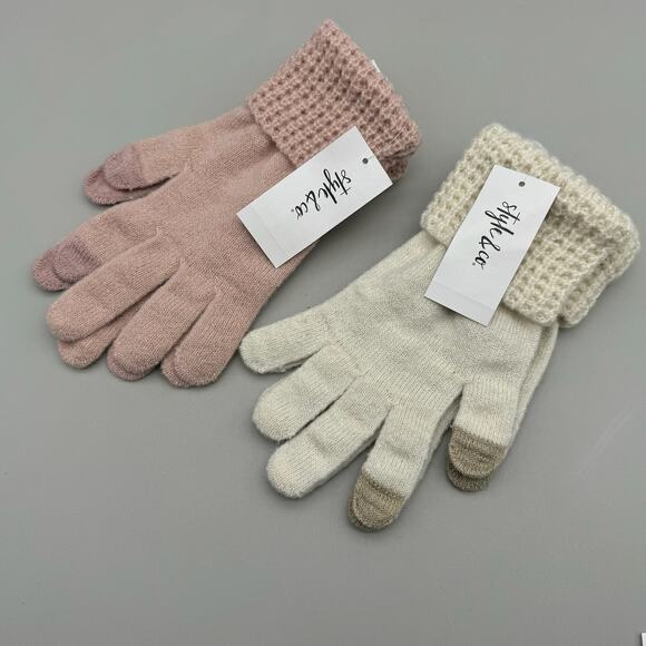 Style & Co Gloves Womens One Size Set of 2 Pink Cream Warm Cozy Simple Modern - Picture 1 of 6